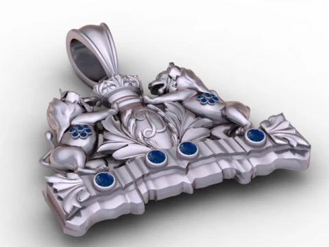 Twin Lion Crest Pendant Luxury 3D Printable Jewelry Model 3D Print Model