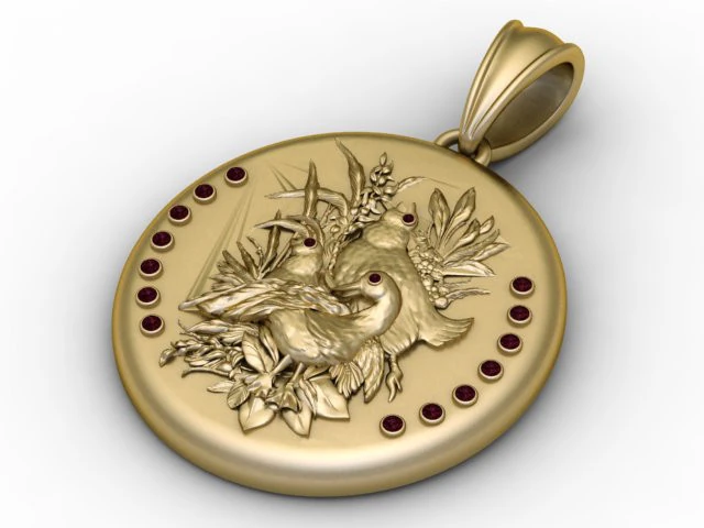 Love Birds Floral Medallion Pendant Luxury 3D Printable Jewelry Model 3D Print Model .c4d .max .obj .3ds .fbx .stl .blend 