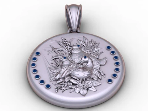 Love Birds Floral Medallion Pendant Luxury 3D Printable Jewelry Model 3D Print Model