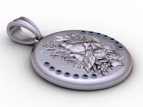 Love Birds Floral Medallion Pendant Luxury 3D Printable Jewelry Model 3D Print Model
