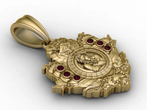 This elegant 3D printable medallion pendant features a beautifully sculpted pair of love birds surro 3D Print Model