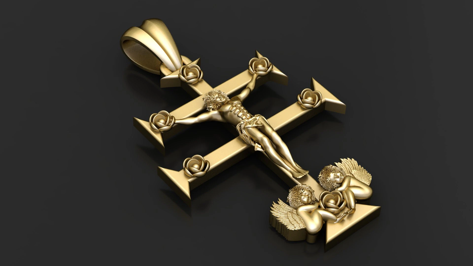 Ornate Crucifix Pendant with Angels 3D Printable Religious Jewelry Model 3D Print Model .c4d .max .obj .3ds .fbx .stl .blend 