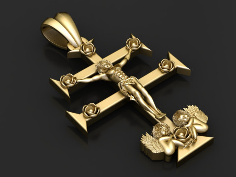 Изысканная подвеска с распятием и ангелами. Модель религиозного украшения для 3D-печати. 3D Принт Модель