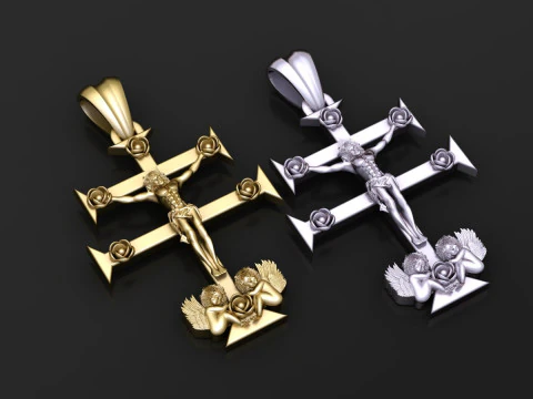 Ornate Crucifix Pendant with Angels 3D Printable Religious Jewelry Model 3D Print Model
