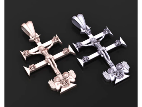 Ornate Crucifix Pendant with Angels 3D Printable Religious Jewelry Model 3D Print Model