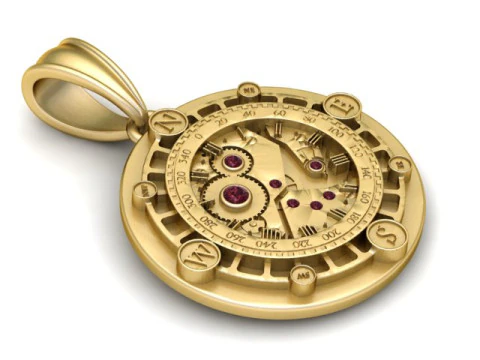 Luxury Mechanical Compass Pendant with Gemstone Details 3D Printable Jewelry Model 3D Print Model