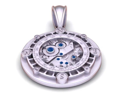 Luxury Mechanical Compass Pendant with Gemstone Details 3D Printable Jewelry Model 3D Print Model