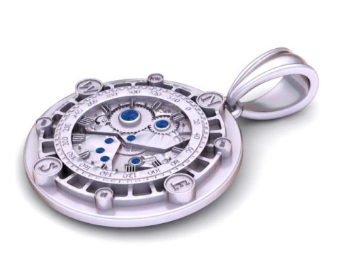 Luxury Mechanical Compass Pendant with Gemstone Details 3D Printable Jewelry Model 3D Print Model