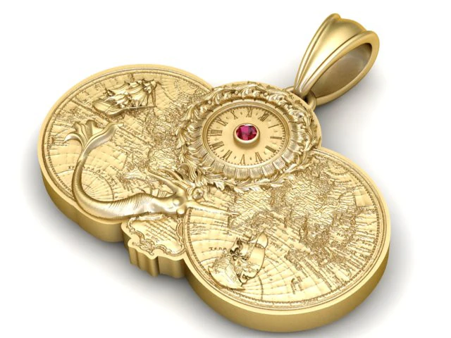 Luxury Nautical Mermaid Compass Pendant with Gemstone Center 3D Printable Jewelry Model 3D Print Model .c4d .max .obj .3ds .fbx .stl .blend 