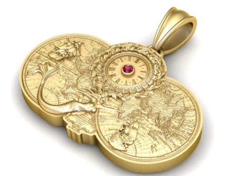 Colgante de br&uacute;jula de sirena n&aacute;utica de lujo con centro de piedras preciosas Modelo de joyer&iacute;a imprimible en 3D Modelo de impresión 3D