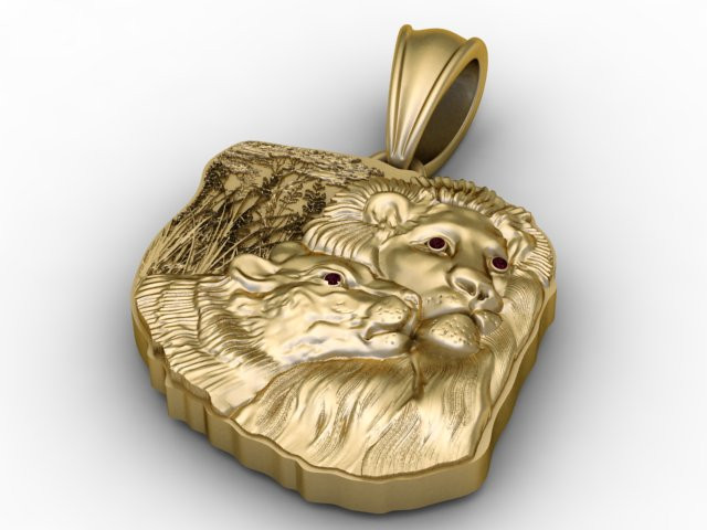 Luxury Lion Lioness Pendant with Gemstone Eyes 3D Printable Jewelry Model 3D Print Model .c4d .max .obj .3ds .fbx .stl .blend