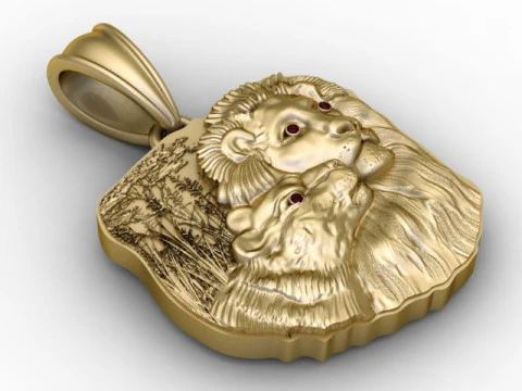 Luxury Lion Lioness Pendant with Gemstone Eyes 3D Printable Jewelry Model 3D Print Model