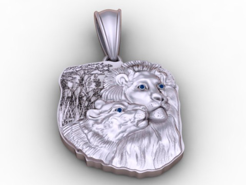 Luxury Lion Lioness Pendant with Gemstone Eyes 3D Printable Jewelry Model 3D Print Model