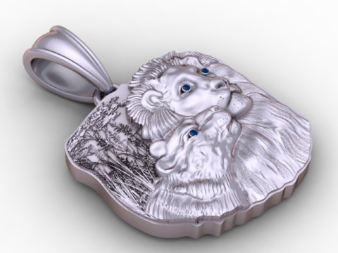 Luxury Lion Lioness Pendant with Gemstone Eyes 3D Printable Jewelry Model 3D Print Model