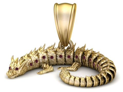 Luxe drakenslang hanger met edelsteen wervelkolom 3D afdrukbaar sieradenmodel 3D printmodel