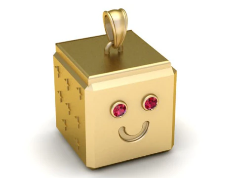 Роскошный кулон-куб смайлика с глазами из драгоценных камней 3D-модель ювелирного изделия для печати 3D Принт Модель