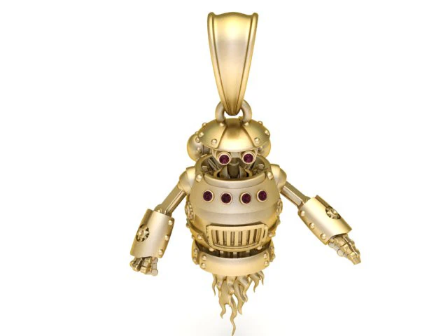 Ciondolo robot Steampunk di lusso con dettagli in pietre preziose Modello di gioiello stampabile in 3D Modello di stampa 3D .c4d .max .obj .3ds .fbx .stl .blend