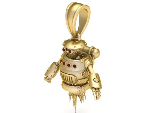 Ciondolo robot Steampunk di lusso con dettagli in pietre preziose Modello di gioiello stampabile in 3D Modello di stampa 3D