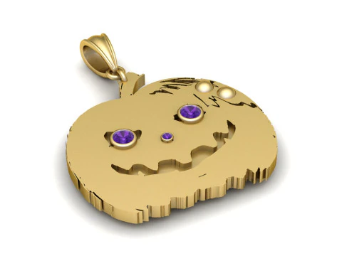 青と白の宝石付き 3D 印刷可能なパンプキン フェイス ペンダントブルー付き 3D 印刷可能なカボチャ フェイス ペンダント 3Dプリントモデル