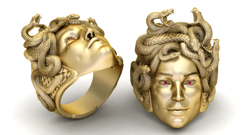 Bague Serpent Medusa avec pierres pr&eacute;cieuses rouges et motif serpent d&eacute;taill&eacute; Modèles 3D en vedette .c4d .max .obj .3ds .fbx .stl .blend 