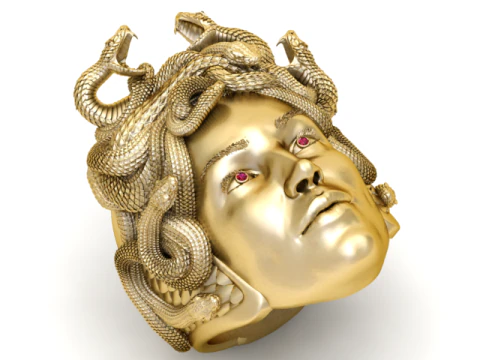 Bague Serpent Medusa avec pierres pr&eacute;cieuses rouges et motif serpent d&eacute;taill&eacute; Modèles 3D en vedette