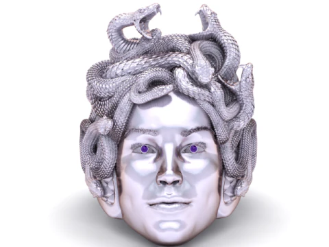 Bague Serpent Medusa avec pierres pr&eacute;cieuses rouges et motif serpent d&eacute;taill&eacute; Modèles 3D en vedette