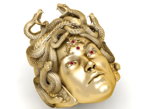 Anel de Serpente Medusa com Pedras Preciosas Vermelhas e Coroa de Cobra Intrincada Modelo de Impressão 3D