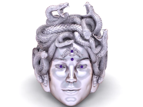 Anel de Serpente Medusa com Pedras Preciosas Vermelhas e Coroa de Cobra Intrincada Modelo de Impressão 3D