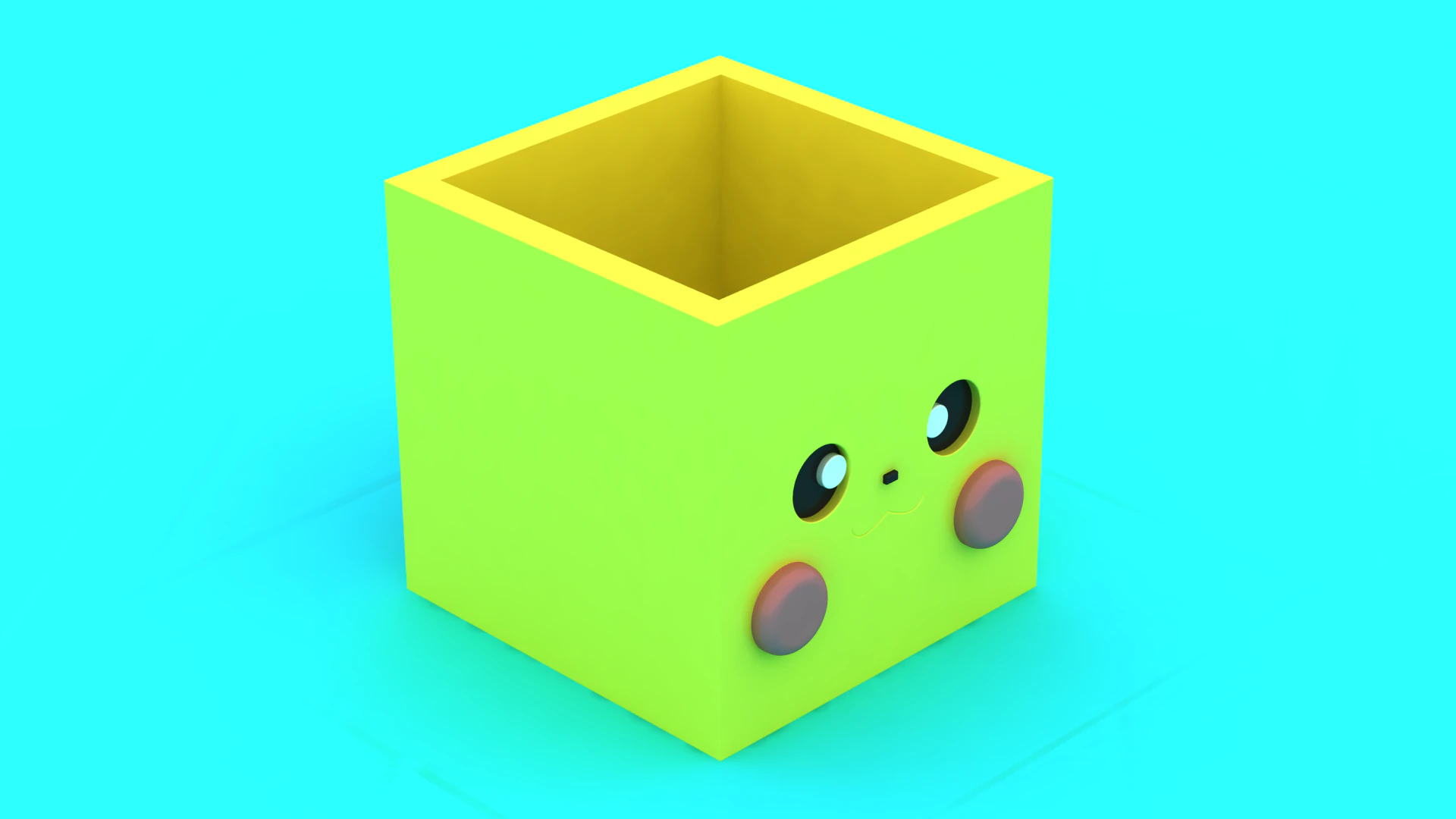 Cute Cartoon Cube Planter 3D Print Model .c4d .max .obj .3ds .fbx .stl .blend 