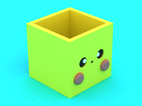 Cute Cartoon Cube Planter 3D Print Model