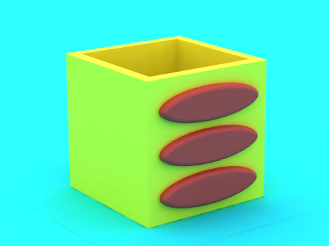 Cute Cartoon Cube Planter 3D Print Model