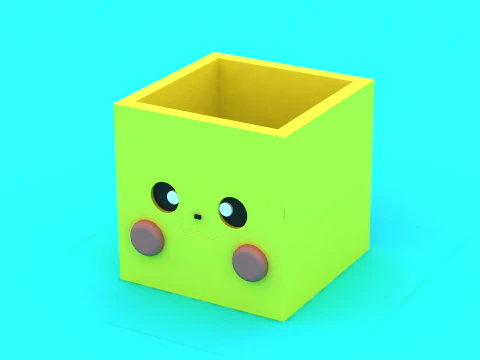 Cute Cartoon Cube Planter 3D Print Model