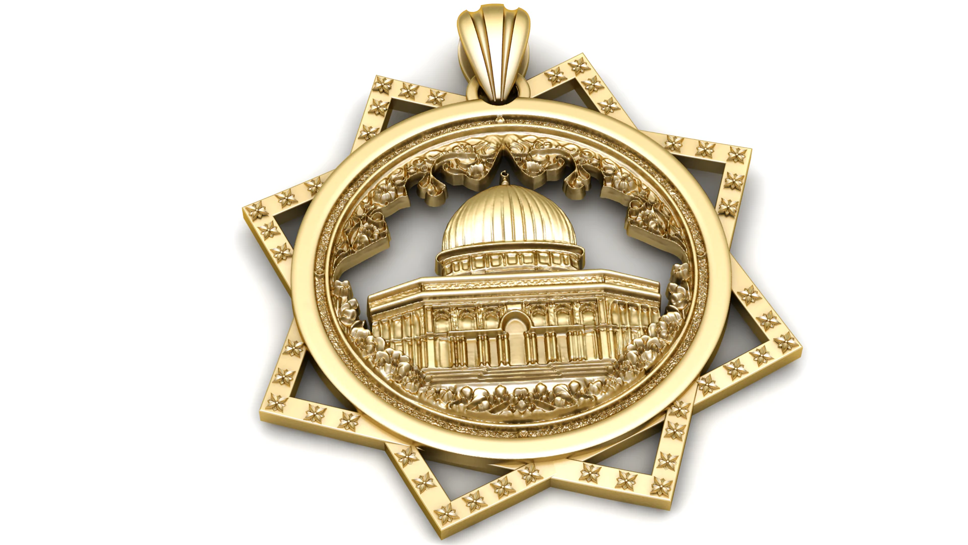Pingente de estrela de c&uacute;pula sagrada ornamentado medalh&atilde;o de ouro religioso modelo de joias para impress&atilde;o 3D Modelo de Impressão 3D .c4d .max .obj .3ds .fbx .stl .blend 