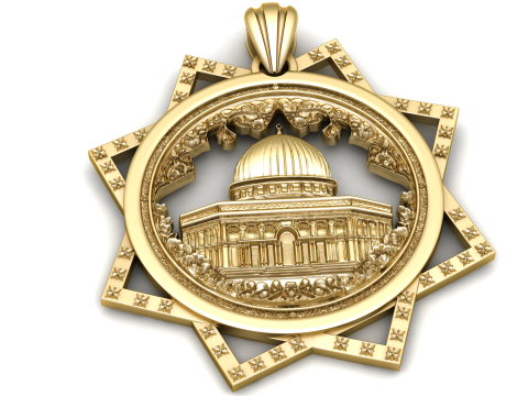 Modello di gioielleria stampabile 3D con ciondolo a stella con cupola sacra, medaglione in oro religioso ornato Modello di stampa 3D