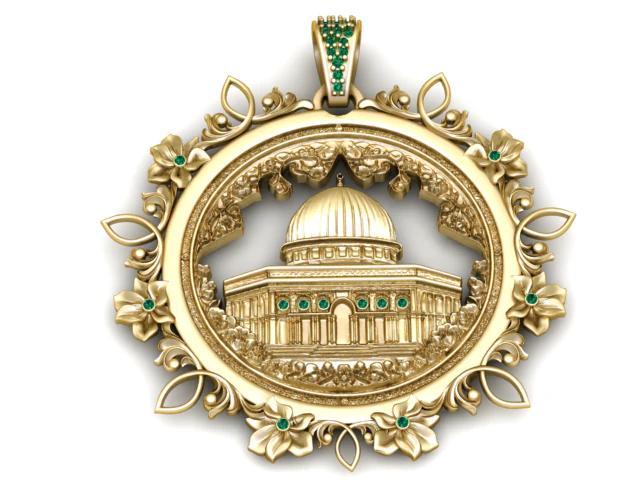 Sacred Dome Floral Pendant Luxury Religious Medallion with Gemstone Accents 3D Printable Jewelry 3D Print Model .c4d .max .obj .3ds .fbx .stl .blend 