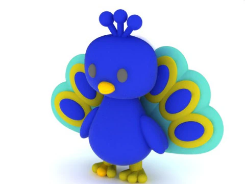 Cute Cartoon Peacock 3D Printable Model 3D Print Model