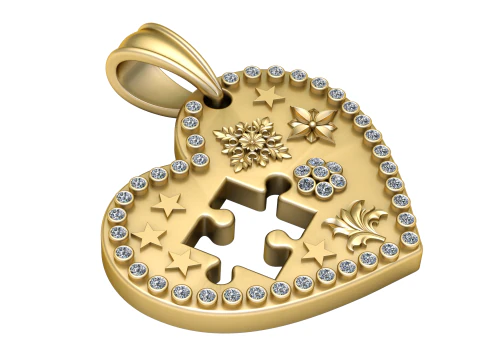 Elegant Heart-Shaped Puzzle Pendant with Diamond Detailing 3D Print Model
