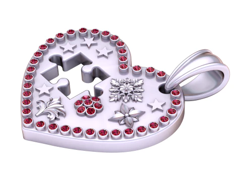 Elegant Heart-Shaped Puzzle Pendant with Diamond Detailing 3D Print Model