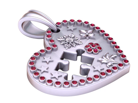 Elegant Heart-Shaped Puzzle Pendant with Diamond Detailing 3D Print Model