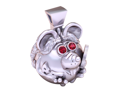 Golden Mouse Pendant with Diamond Eyes and Coin Detail 3D Print Model