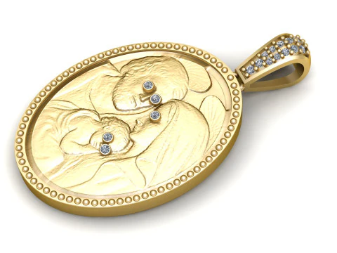 Золотий овальний кулон з діамантовими вставками та вигравіруваним дизайном для пари 3D Принт Модель