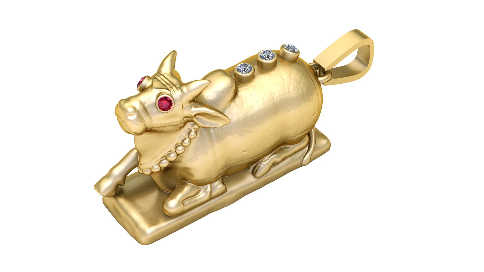 Gold Bull Pendant with Ruby Eyes and Diamond Accents 3D Print Model .c4d .max .obj .3ds .fbx .stl .blend 