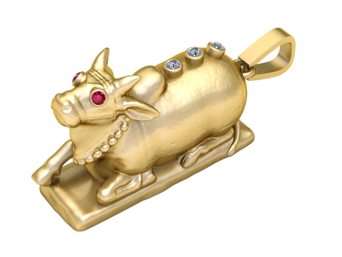 Ciondolo toro in oro con occhi di rubino e accenti di diamanti Modello di stampa 3D