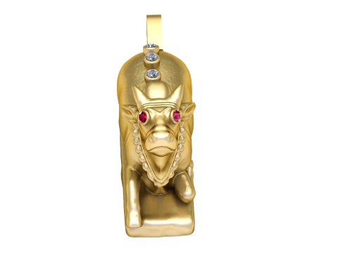 Gold Bull Pendant with Ruby Eyes and Diamond Accents 3D Print Model