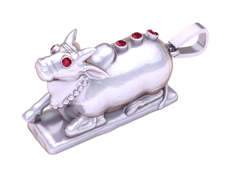 Gold Bull Pendant with Ruby Eyes and Diamond Accents 3D Print Model