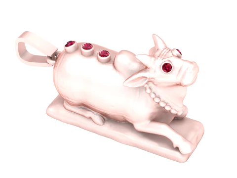 Gold Bull Pendant with Ruby Eyes and Diamond Accents 3D Print Model