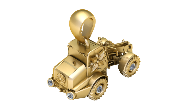 Gold Tractor Pendant with Diamond Accents 3D Print Model .c4d .max .obj .3ds .fbx .stl .blend 