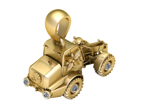 ダイヤモンド アクセント付きゴールド トラクター ペンダント 3Dプリントモデル