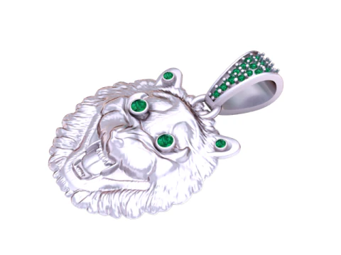Gold Lion Head Pendant with Ruby Eyes and Accents 3D Print Model