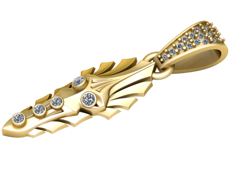 豪華な 18K ゴールド ダイヤモンド フェザー ペンダント華やかなリーフ デザイン 3Dプリントモデル